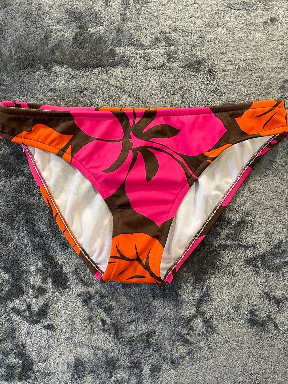 Vintage Y2K Island Soul Magnolia Pink Orange Hibiscus Bikini Bottom S